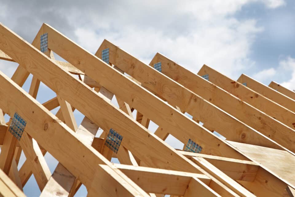 close up of a new roof under construction.