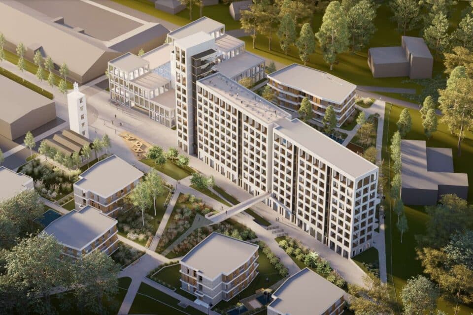 Tallinn kavandab Hiiu viljaelevaatori alale uut asumikeskust. Eskiisi esialgne versioon.