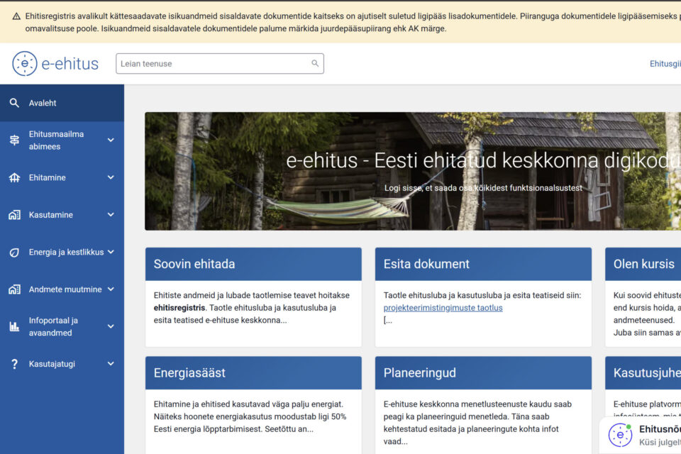 Kuvatõmmis ehitisregistri kodulehest.