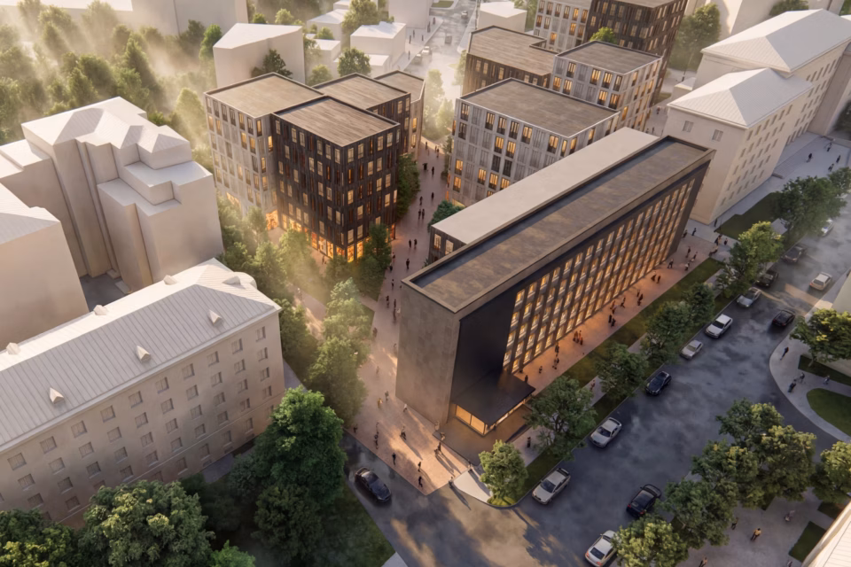 Vaade Gonsiori tänava kohalt: ettepaneku kohaselt läbiks praegu kinnist ala tulevikus diagonaalne jalakäijate tänav.